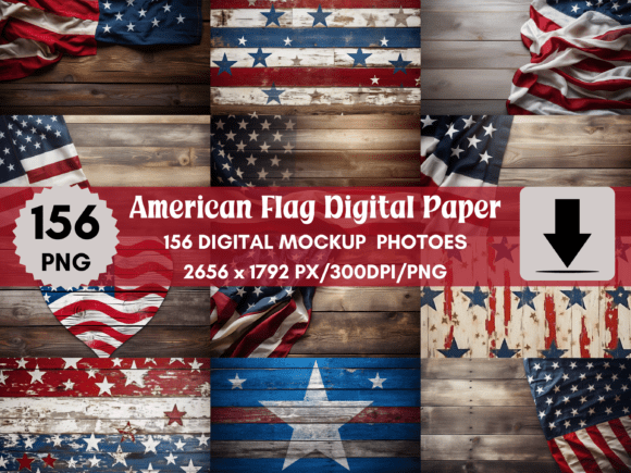 156 Wooden American Flag Digital Paper