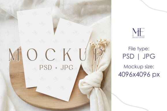 4x9 Menu Card Mockup PSD Wedding Progra