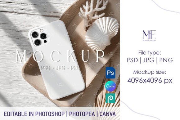Boho Beach iPhone 15 Case Mockup PSD