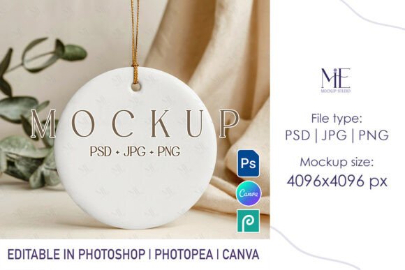 Boho Round Ceramic Ornament Mockup PSD