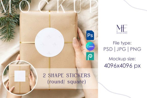 Christmas Sticker Mockup Round Square for Professional Designs