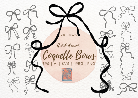 Hand Drawn COQUETTE Bows Clipart Bundle