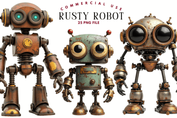 Rusty Robot PNG Clipart Bundle: A High-Quality Resource for Creative Projects